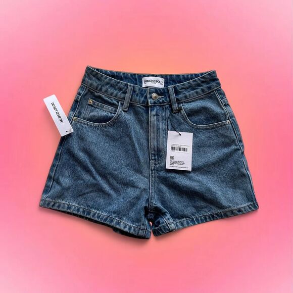 PRINCESS POLLY HIGH WAIST DENIM SHORTS - Picture 1 of 6